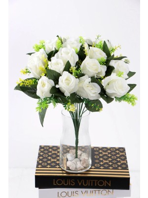 Yapay Çiçek Deposu Beyaz 18 Adet Büyük Gül Demeti 40 cm Estetik ve Uzun Ömürlü