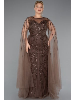 Pelerin Detay Taşlı Uzun Büyük Beden Abiye ABU5050