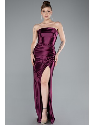 Straplez Bacak Dekolteli Uzun Mezuniyet Elbisesi ABU4944