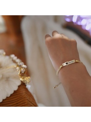 14 Ayar Plakalı Altın Kılıç Temalı Hasır Kordonlu Kalp Figürlü Hediye BILEKLIK-414SEMBOL