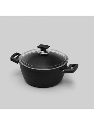 Hisar Optima Ares Titanyum Derin Tencere 24 cm Siyah