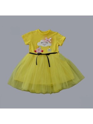 Sevimli Bulut ve Yıldız Desenli Bebek Elbisesi