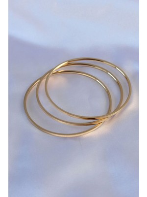 Bfs 316L Çelik Gold Renk 3'lü Ajda Model Kadın 60 mm Bilezik