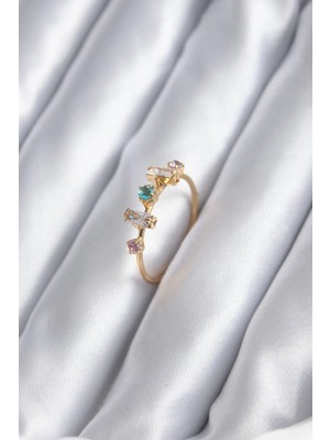 Bfs Gold Renk Zirkon Taşlı Renkli Zirkon Taşlı Kadın Yüzük