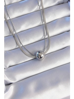 Bfs 316L Çelik Çift Zincirli Gümüş Renk Topçuk Italyan Model Kolye