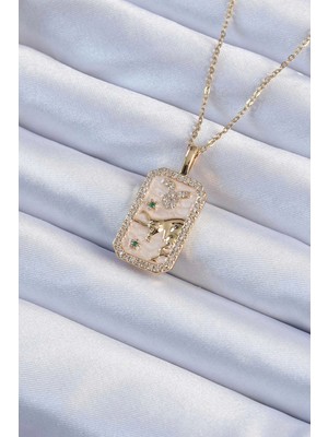 Bfs 316L Çelik Zincir Altın Renk Zirkon Taşlı Boğa Figürlü Tarot Kolye