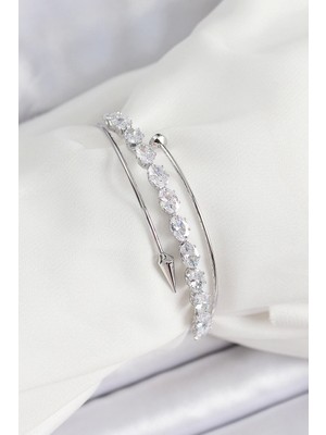 Bfs Pirinç Gümüş Renk Arpa Zirkon Taşlı Kadın Bileklik