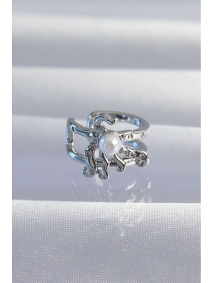 Bfs Pirinç Gümüş Renk Incili Ahtapot Earcuff Küpe