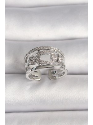 Bfs Pirinç Gümüş Renk Ayarlanabilir Zirkon Taşlı Gemici Düğüm Model Kadın Yüzük