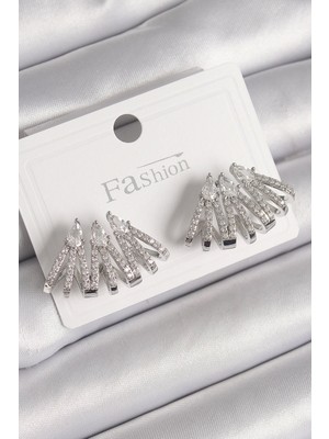 Bfs Pirinç Gümüş Renk Zirkon Taşlı Deniz Kabuğu Model Kadın Küpe