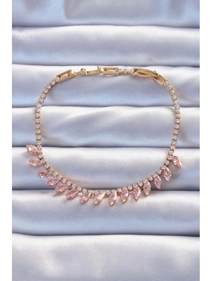 Bfs Pirinç Vip Seri Altın Renk Pembe Zirkon Taşlı Bileklik