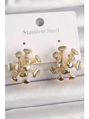 Bfs Pirinç Gold Renk Virüs Figür Model Kadın Küpe