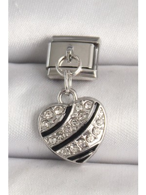 Bfs 316L Çelik Gümüş Renk Zirkon Taşlı Kalp Model Nomination Charm