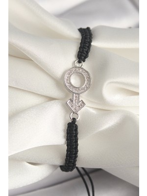 Bfs Pirinç Gümüş Renk Zirkon Taşlı Mars Figür Asansörlü Makrome Model Kadın Bileklik