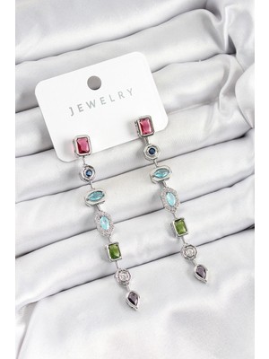 Bfs Pirinç Renkli Zirkon Taşlı Sallantılı Model Gümüş Renk Kadın Küpe