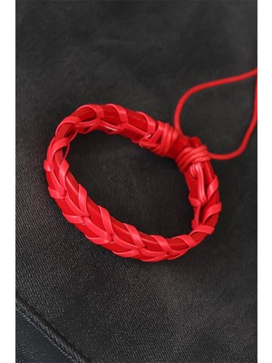Bfs Kırmızı Örgü Deri Erkek Bileklik