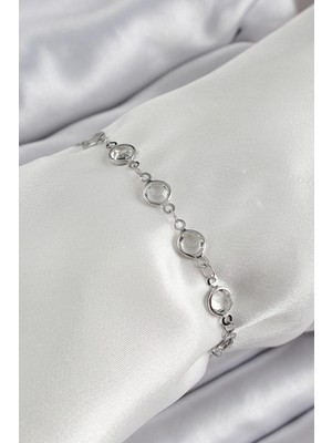 Bfs Pirinç Gümüş Renk Zirkon Taşlı Bileklik