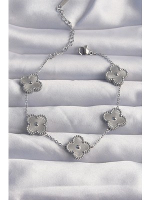 Bfs 316L Çelik Gümüş Renk Motifli Yonca Bileklik