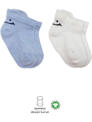 Bfs   Bistyle 2'li Sneakers Smile Penye Çorap BS20106 Mavi Ekru