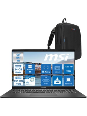 MSI Msı Modern 15 Intel Core 7 150U 24GB 256GB SSD Intel® Graphics Windows 11 Pro 15.6" IPS Fullhd (1920X1080) Taşınabilir Bilgisayar F1MG632XTRP11 + Zetta Çanta