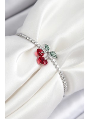 Bfs Pirinç Zirkon Taşlı Kiraz Model Gümüş Renk Asansörlü Kadın Bileklik