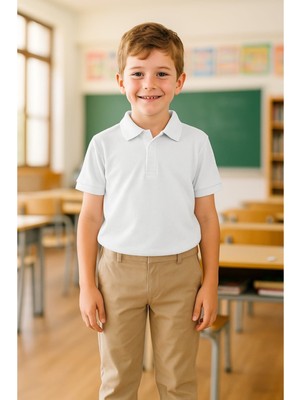 Çocuk Polo Yaka Beyaz Kısa Kol Okul T-Shirt