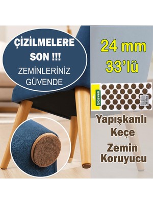 Yapışkanlı Yuvarlak Keçe Masa Sandalye Parke Zemin Ayak Koruyucu Kaydırmaz Keçesi 24 mm (33'lü Paket)
