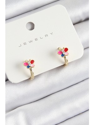 Bfs Pirinç Zirkon Taşlı Kelebek Model Gold Renk Çocuk Küpe