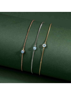 Turkuaz Nazar Boncuklu Minimal Altın Bileklik