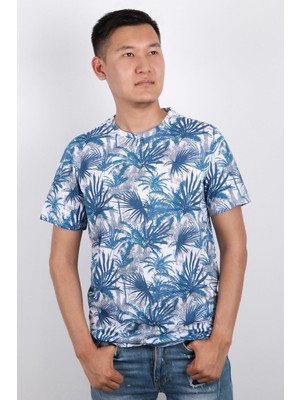 Erkek Bisiklet Yaka Baskılı T-Shirt %100 Pamuk Tişört