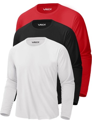 Rich Erkek Siyah-Beyaz-Kırmızı 3'lü Paket Basic Uzun Kollu Tişört Sporcu Body T-shirt