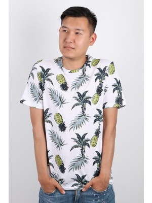 Erkek Bisiklet Yaka Baskılı T-Shirt %100 Pamuk Tişört