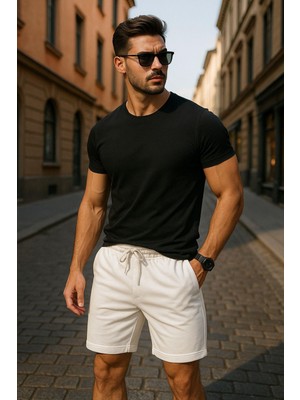 Erkek Beli Lastikli Bağcık Detaylı Şort