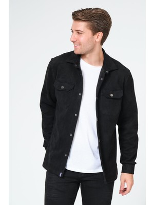 Siyah Erkek Süet Gömlek Tişört Üstü Kalın Gömlek