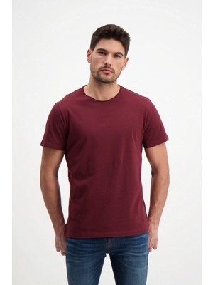 Bordo Erkek Yıkamalı Basic T-Shirt