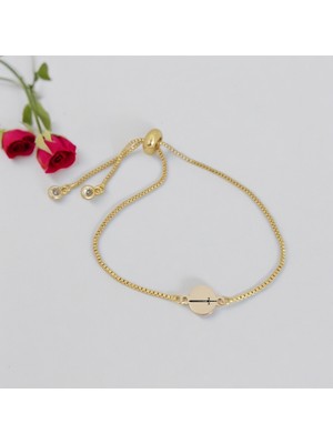 14 Ayar Plakalı Altın Kılıç Temalı Zincirli Yuvarlak Motifli Hediye BILEKLIK-417SEMBOL