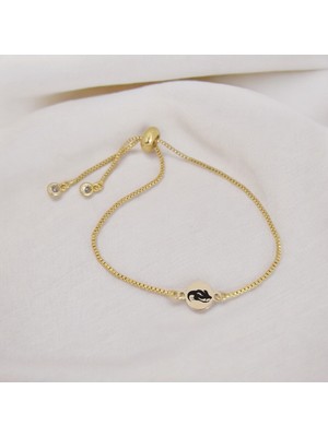 14 Ayar Plakalı Altın Yılan Temalı Zincirli Yuvarlak Motifli Hediye BILEKLIK-417SEMBOL