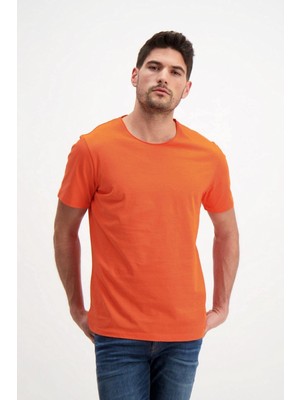 Turuncu Erkek Yıkamalı Basic T-Shirt