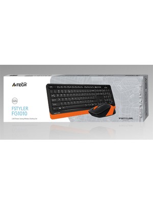 A4Tech FG1010 Nano  Alıcı 2000DPI Kablosuz Multimedia Türkçe Klavye + Mouse Seti - Siyah/Turuncu