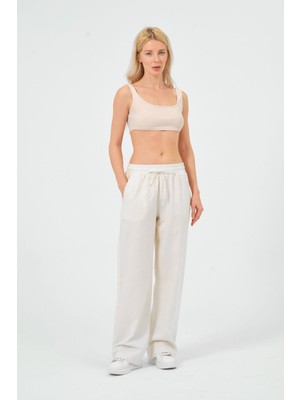 Rich Kadın Keten Bol Paça Beli Lastikti Pantolon