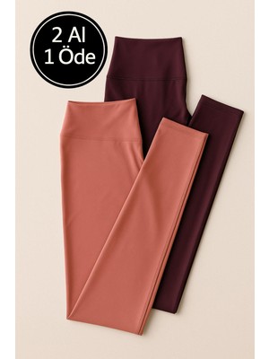 Rich Kadın 2'li Paket İndigo - Mor Yüksek Bel Toparlayıcı Esnek Günlük ve Spor Tayt