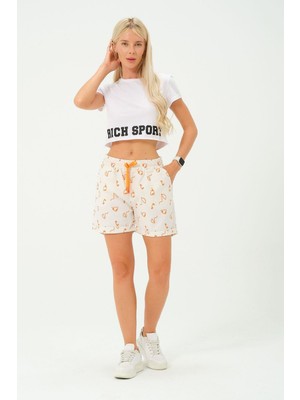 Rich Kadın Desenli Keten Şort