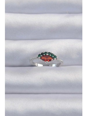 Bfs Pirinç Gümüş Renk Renkli Zirkon Taşlı Ayarlanabilir Karpuz Model Yüzük