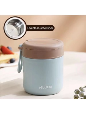 Paslanmaz Çelik Sızdırmaz Kaşıklı Saklama Kabı Beslenme Kabı 430 ml Mavi Ithal Ürün