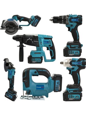 Profesyonel Akülü 6lı Set Makina 88VF 5AH 125MM Avuç Taşlama, Sds Plus Kırıcı Delici Hilti, Somun Sıkma Sökme, Vidalama Matkap, Daire Testere, Dekupaj EEA370