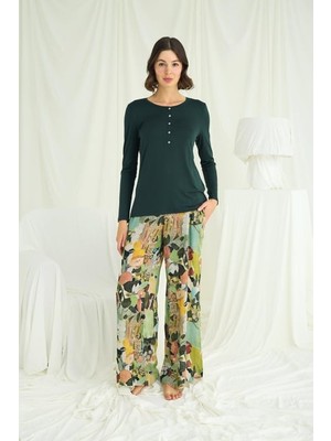 Monamise Çiçek ve Yaprak Desenli Pijama Takımı