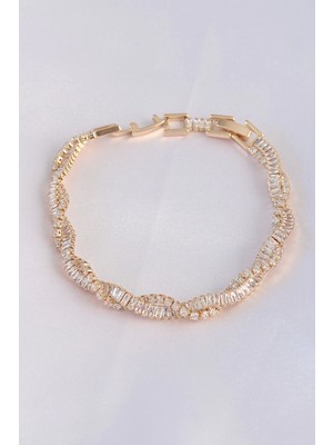 Bfs Vip Seri Pirinç Zirkon Taşlı Gold Renk Sarmal Model Bileklik