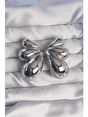 Bfs Pirinç Gümüş Renk Iri Bombeli Kelebek Küpe