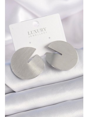 Bfs Pirinç Gümüş Renk Daire Plaka Model Kadın Küpe