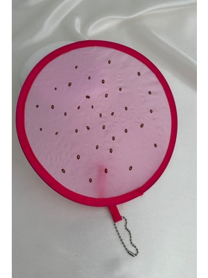 Pembe Üzerine Kahverengi Nokta Detay Katlanabilir Yuvarlak Tasarım Yelpaze (21*21)